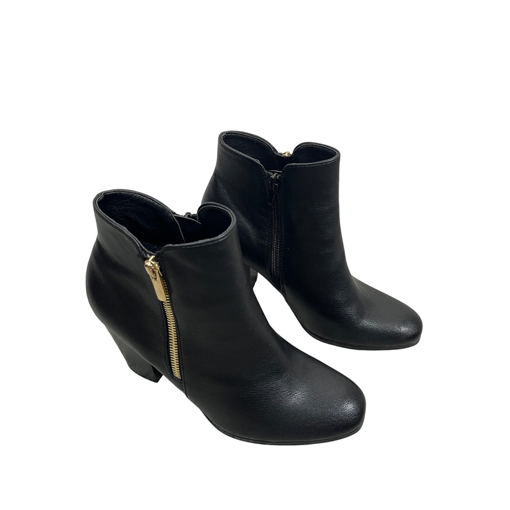 Jessica Cline Ariya Black Faux Leather Ankle Boots Block Heel Size 8.5M 751863